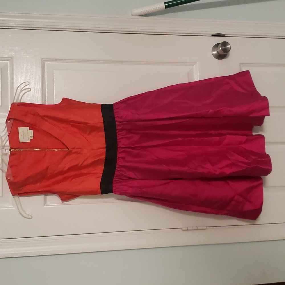kate spade Orange and Magenta Fit-and-Flare Dress with Black Waistband